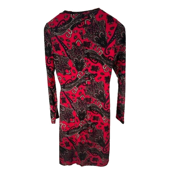 NWT Lauren Ralph Lauren Sheath Dress Paisley Jersey Long Sleeeve Red Multi Sz 6 - Picture 2 of 12